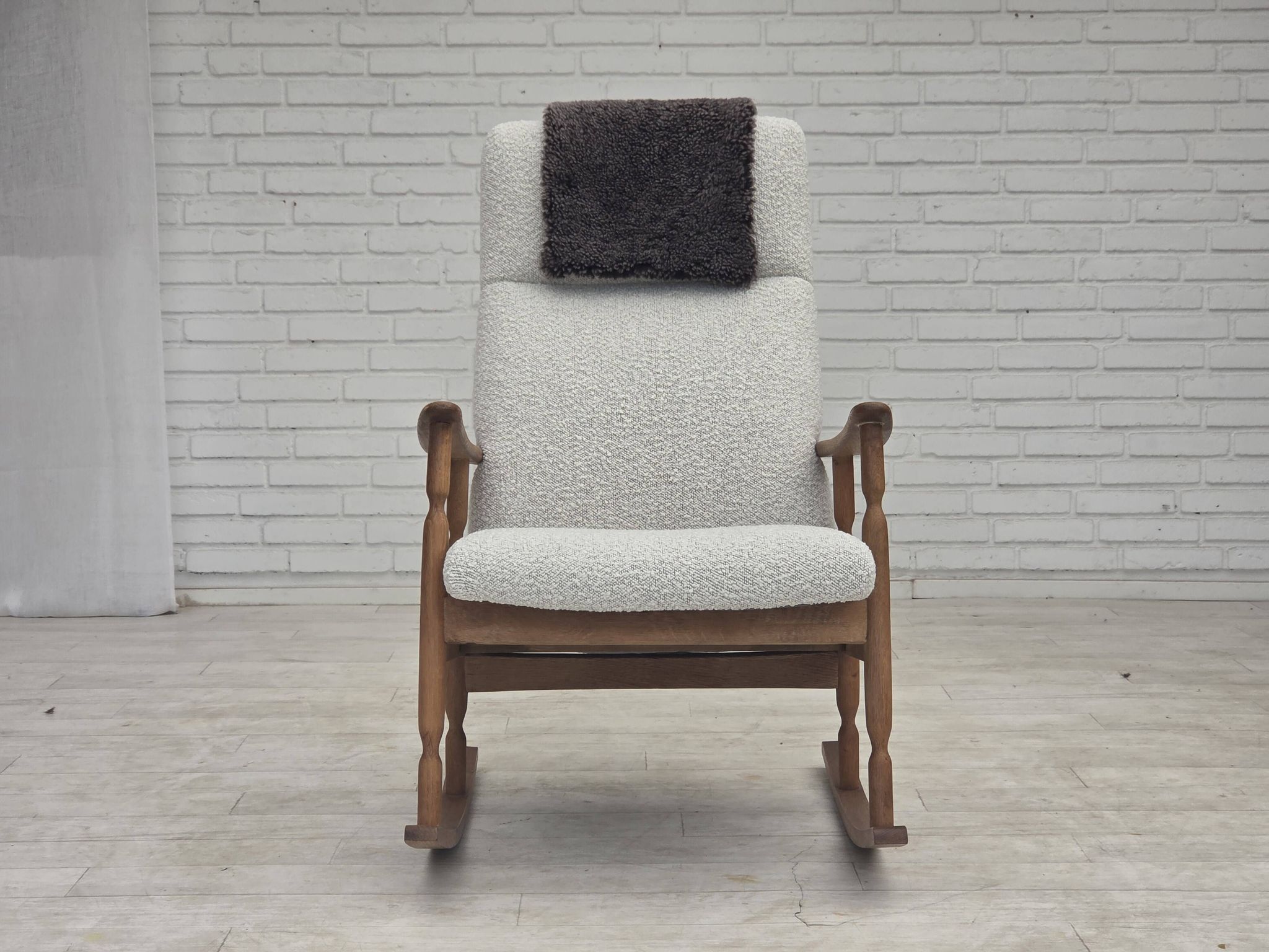 1970s, Scandinavian design, high-backed rocking chair, reupholstered.