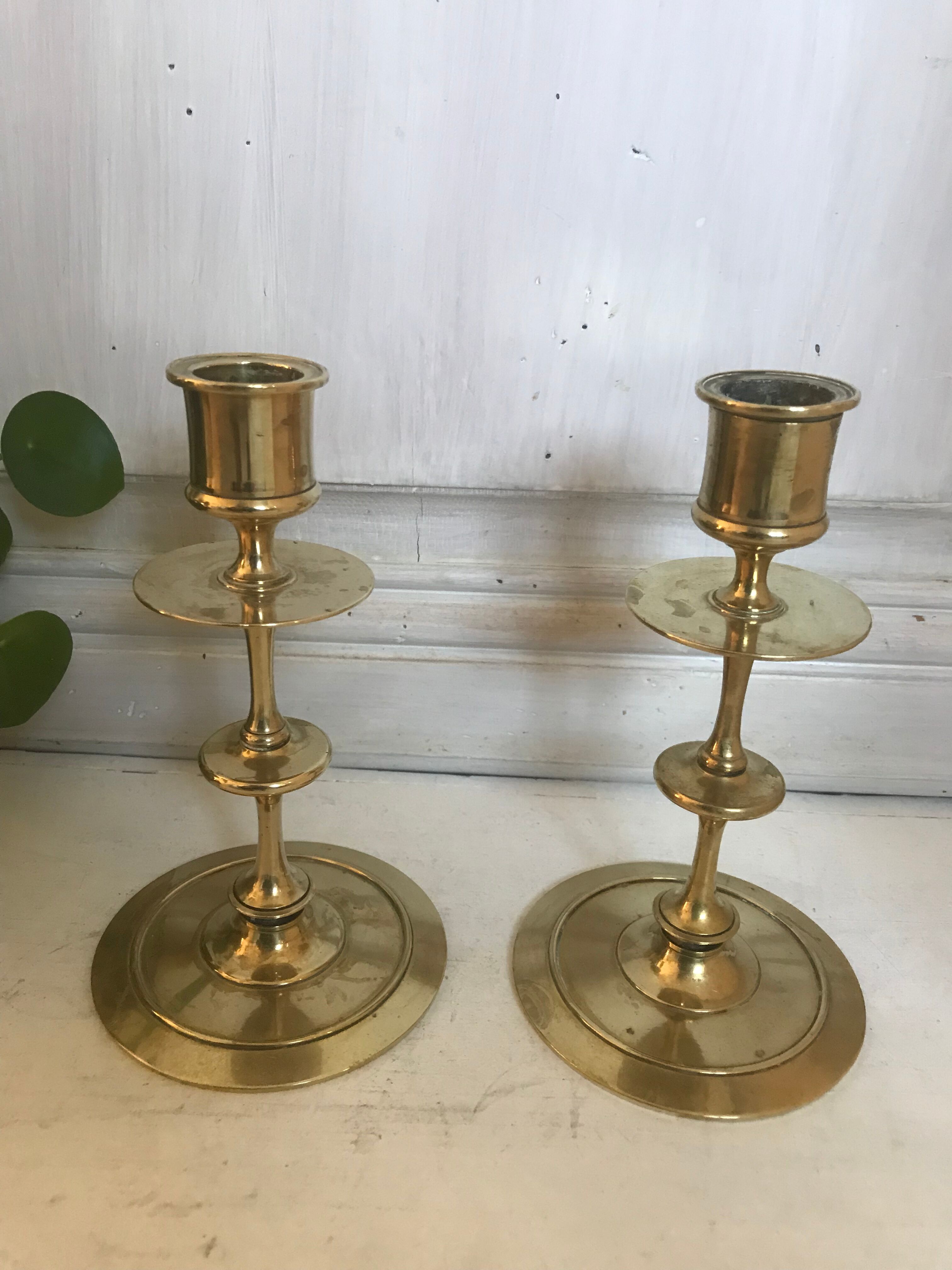 Pair of brass candle holders