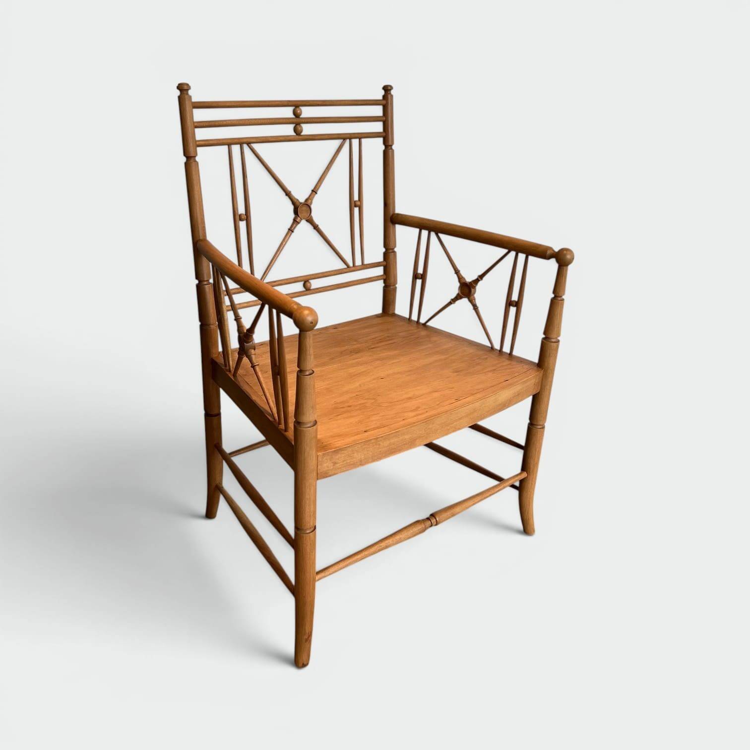 Vicario Armchair in Natural Wood Bamboo Style with Crossbars. Made in France.