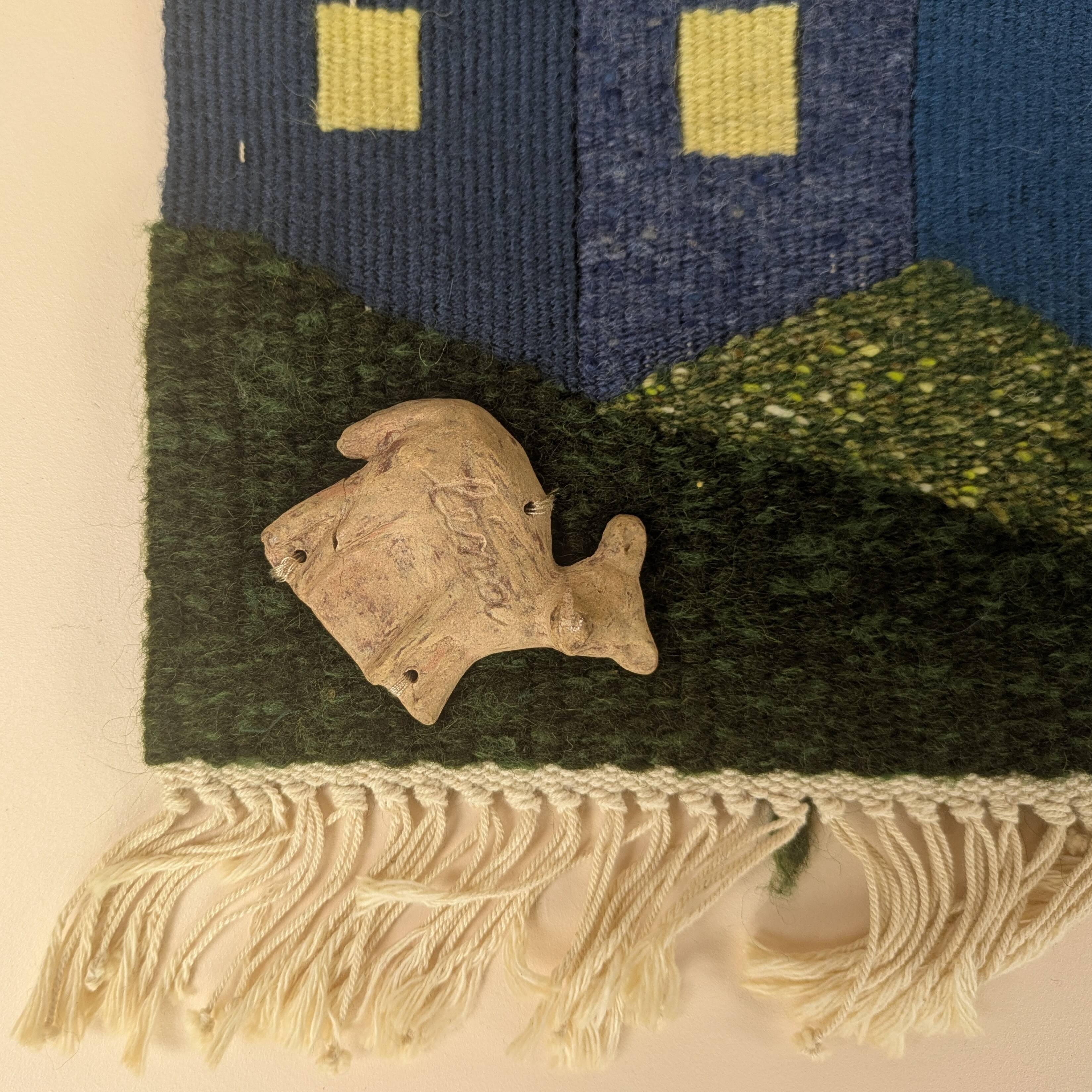 Vintage Handwoven Tapestry Village Scene Under the Full Moon