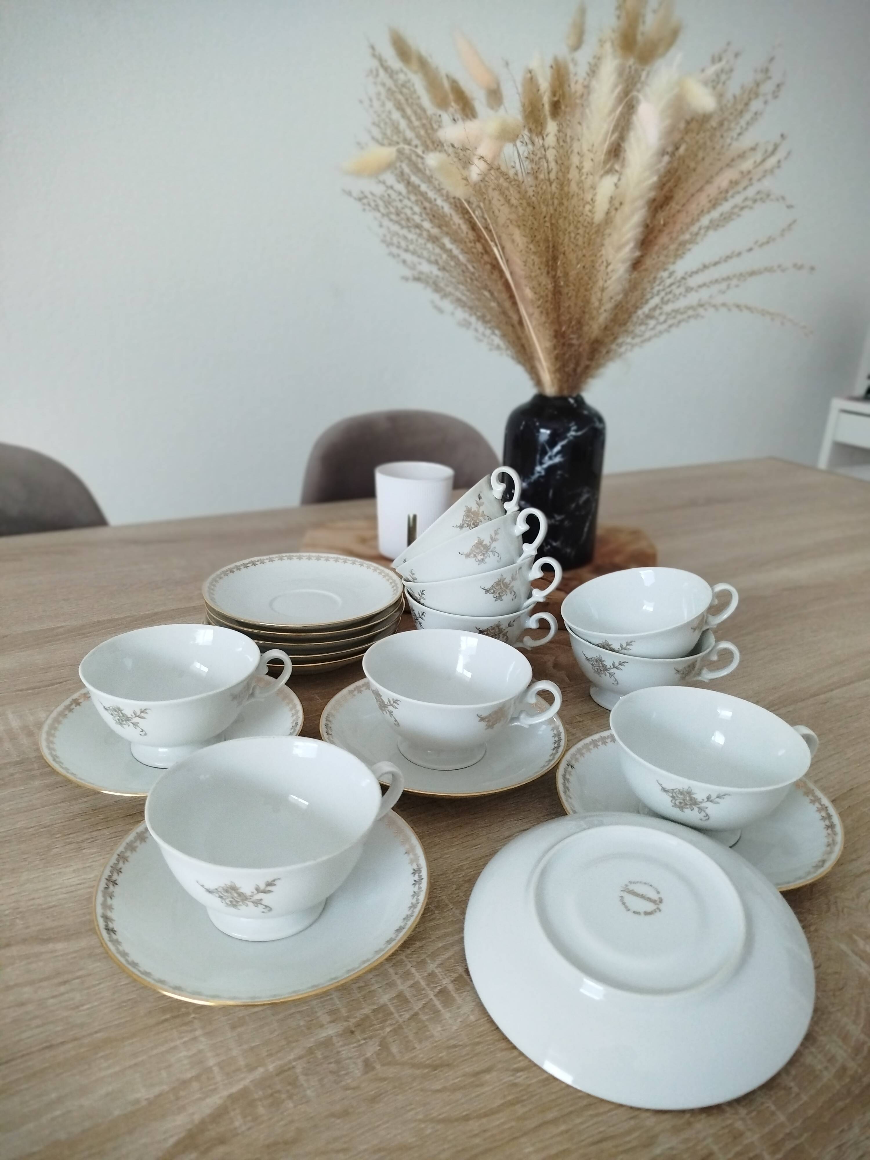 Tea/coffee service in porcelain from Foëcy - Louis Lourioux - vintage 1950s