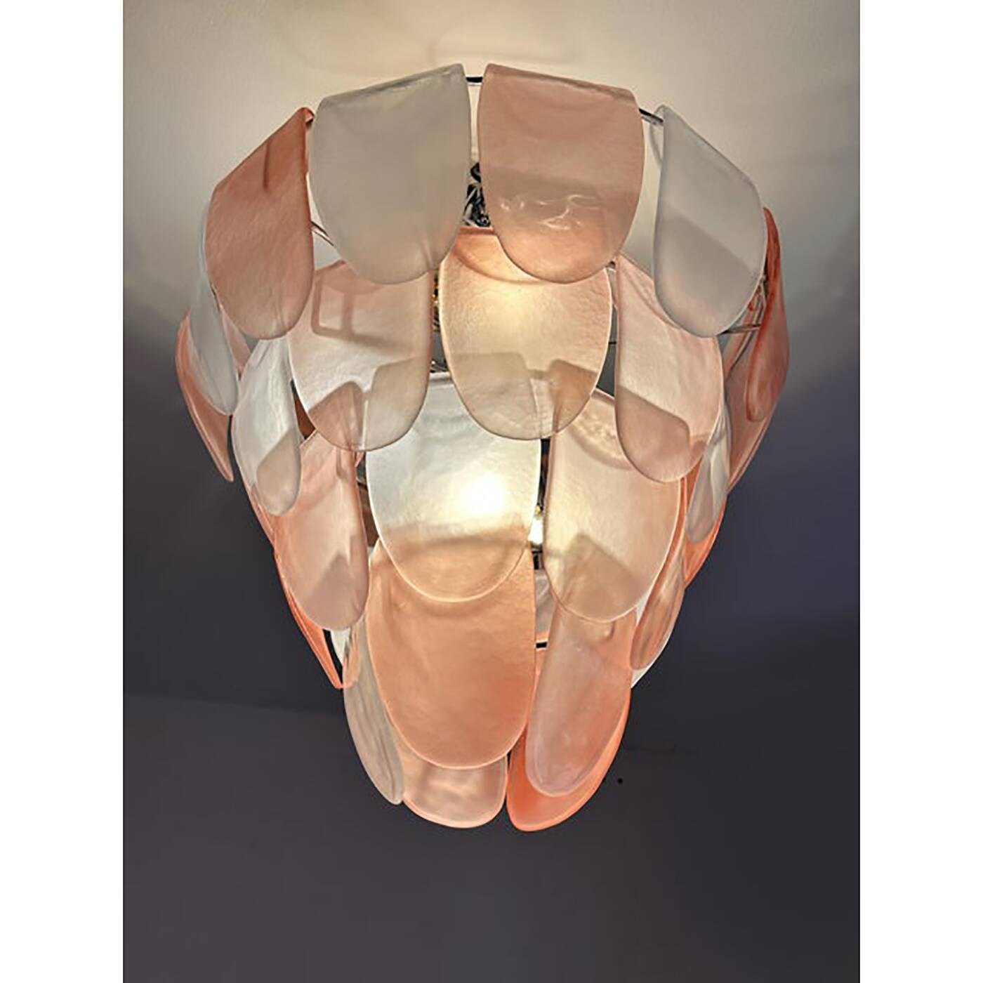 Contemporary Modern Sanded Pink "Petals" Glass Chandelier