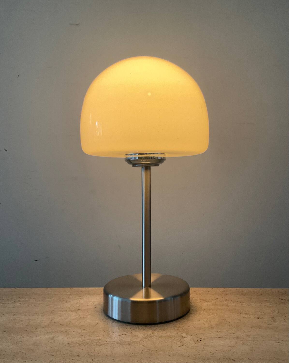 Space Age mushroom lamp in opaline and chromed metal