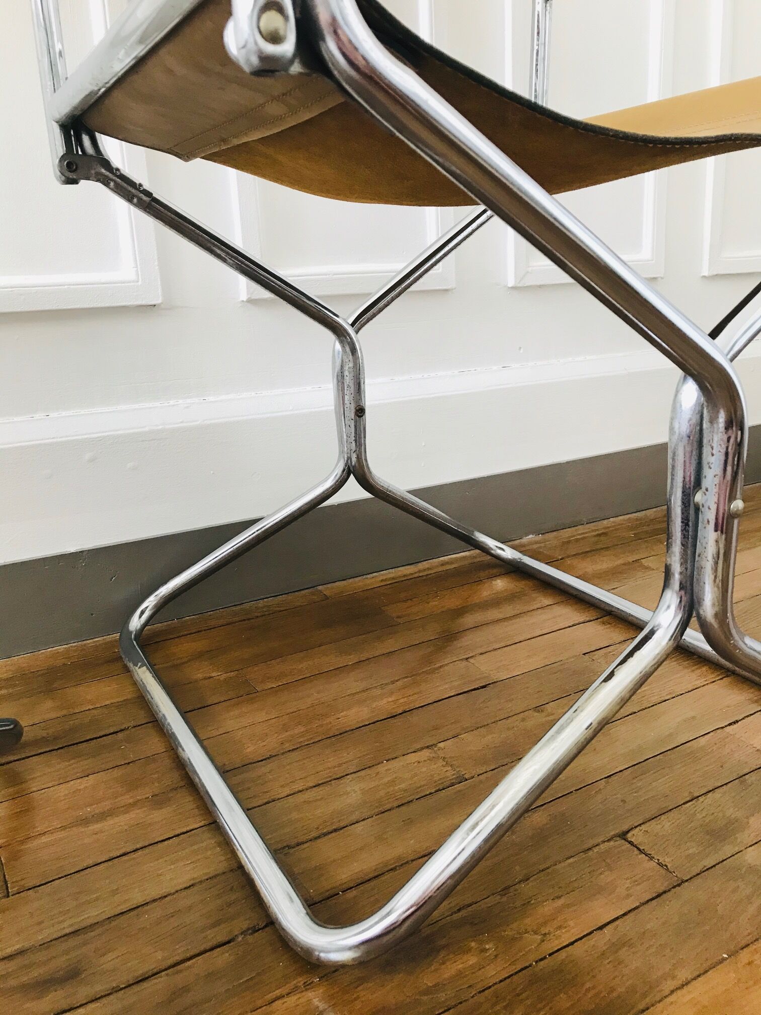 Pair of Lafuma armchairs in 1970s brown skai