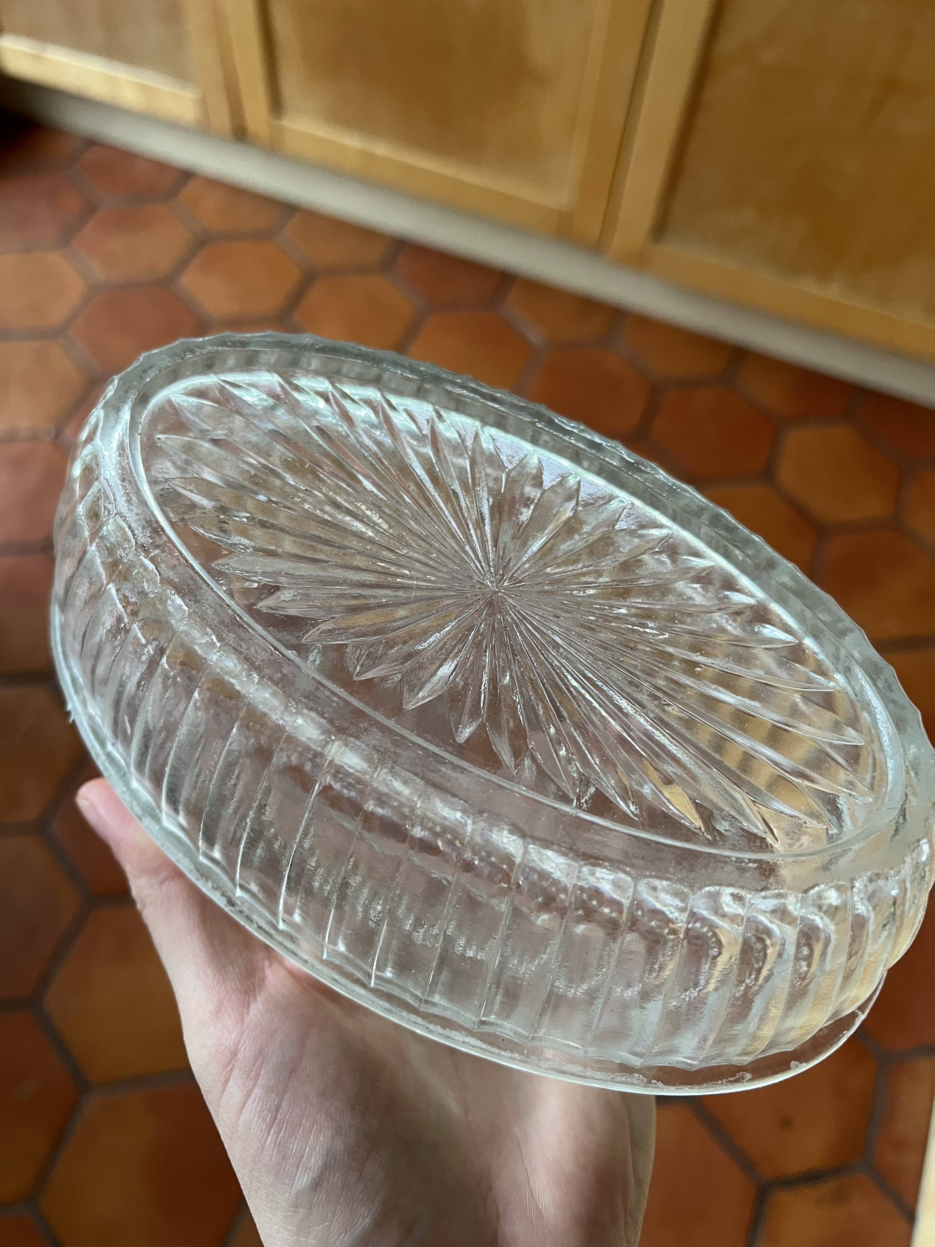 Glass butter dish with cow pattern
