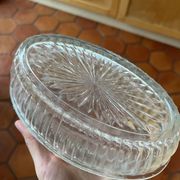 Glass butter dish with cow pattern