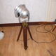 Ancient wooden tripod and brass with its indus lamp