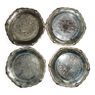 Set of 4 small silver metal plates