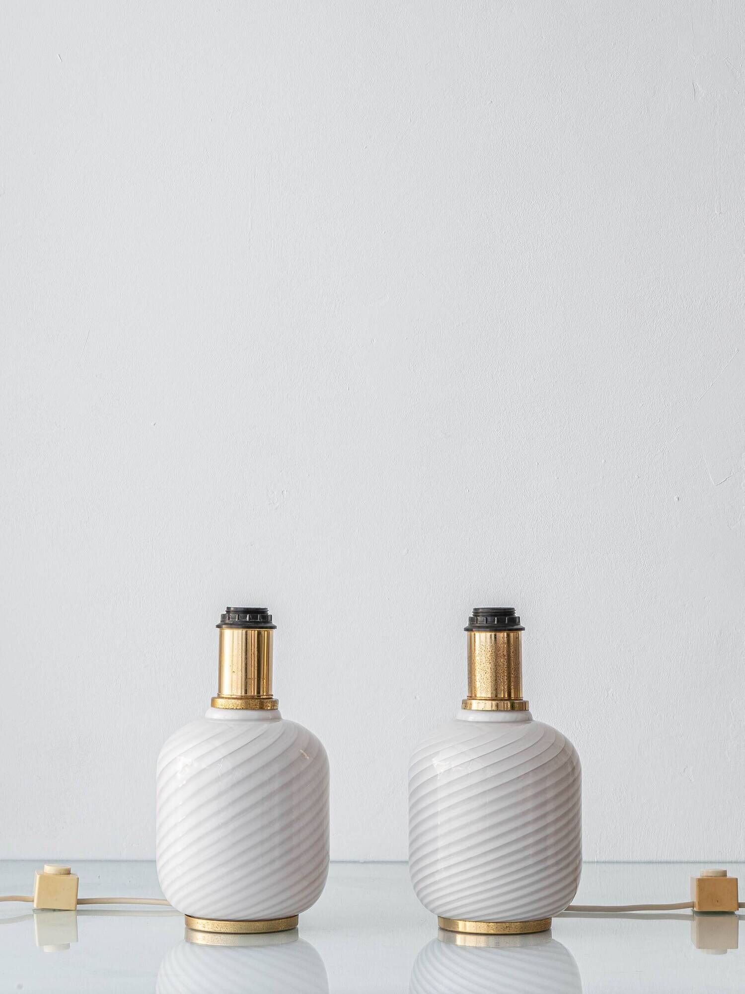 Murano Glass Table Lamps from the 1970s, White Opaline and Brass