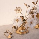 Set of 2 Murano Table Light White Flowers, 1970s