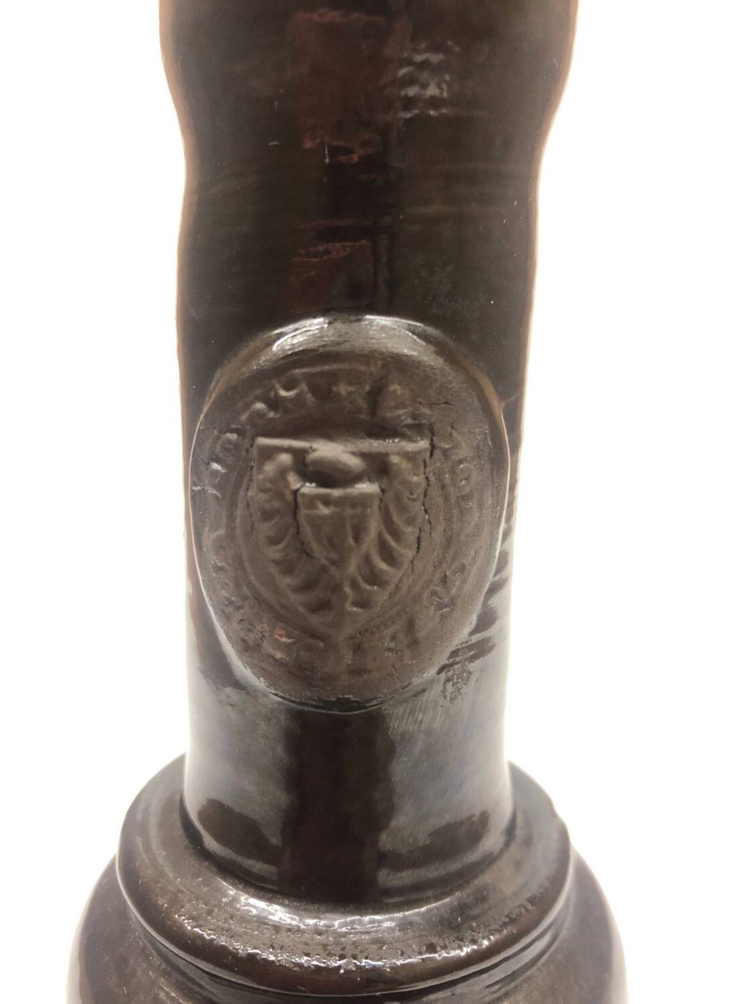 Vintage black ceramic candle holder signed AP