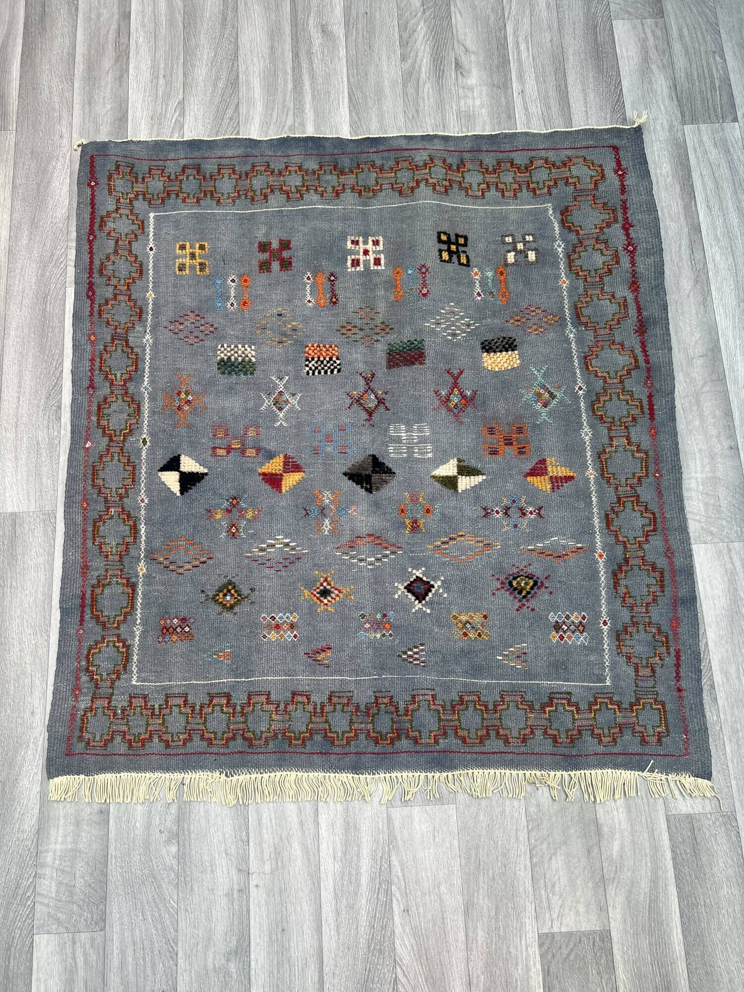 Small Moroccan rug, blue kilim, flat woven rug, interior decoration, free shipping.