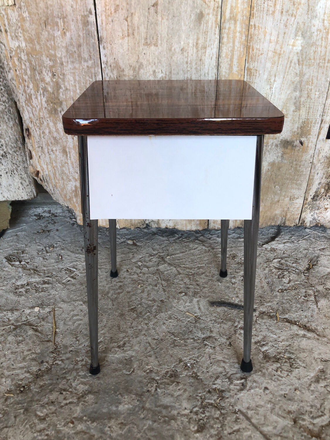 Stool chest formica wood feet compass metal chrome vintage