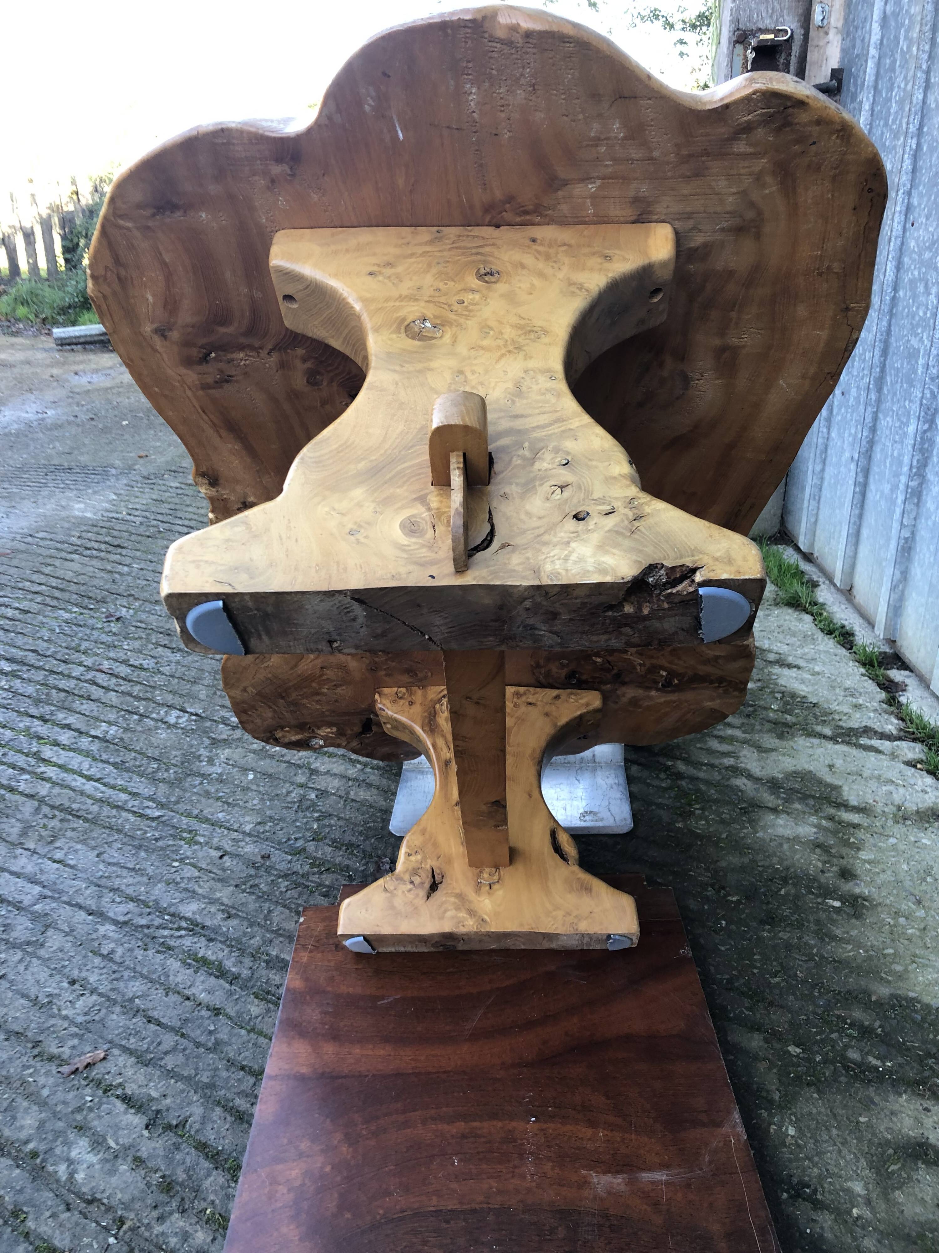 Handcrafted Brutalist coffee table in solid elm
