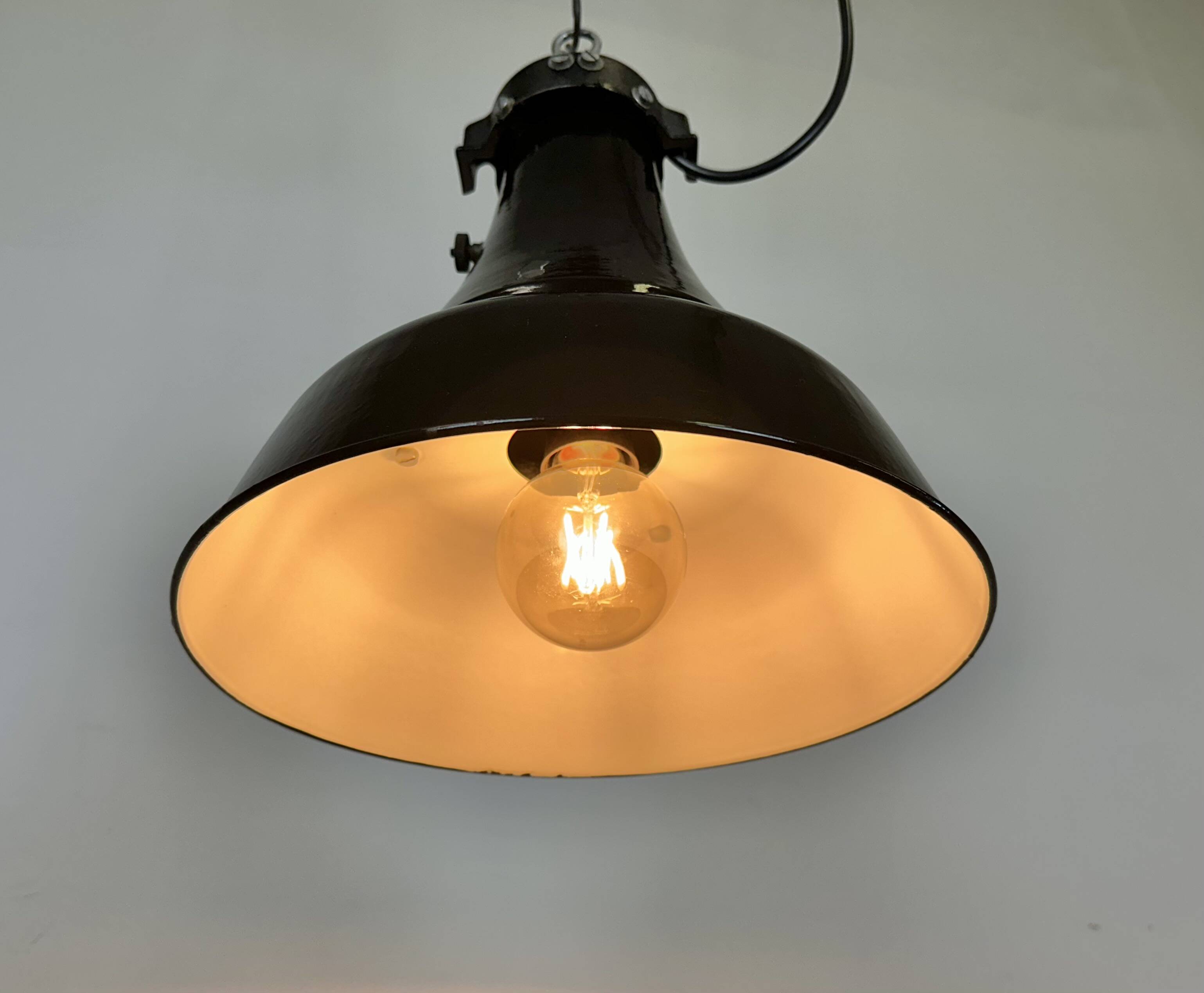Industrial Black Enamel Bauhaus Pendant Lamp, 1930s