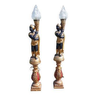 Pair of nubians torch holder