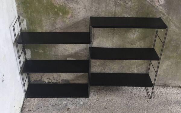 Double étagère string en metal - 6 étagères, 3 montants - vintage 1960