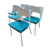 6 chaises blanches à galette turquoise de Kay Korving. Danemark 1975