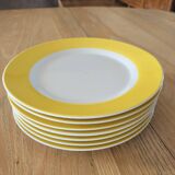 7 yellow and white dessert plates
