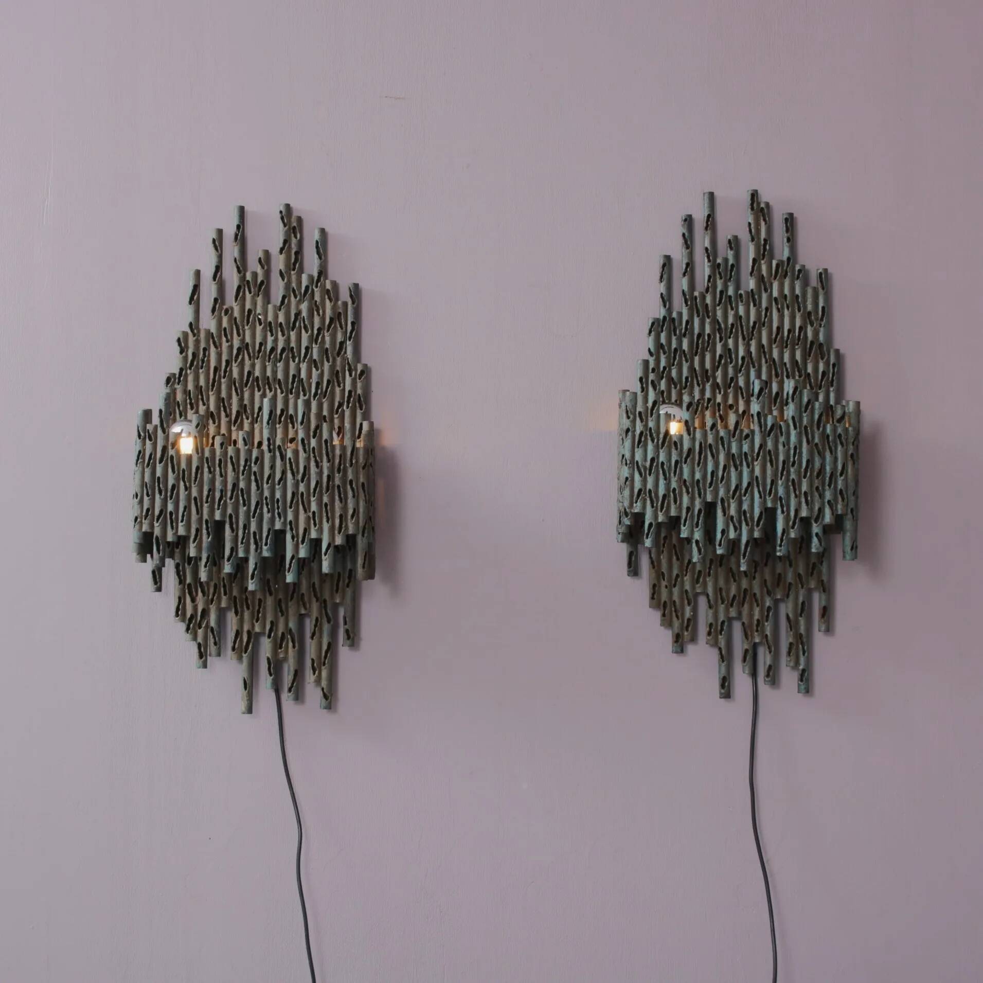1960s brutalist wall lamps by Marcello Fantoni, Italy