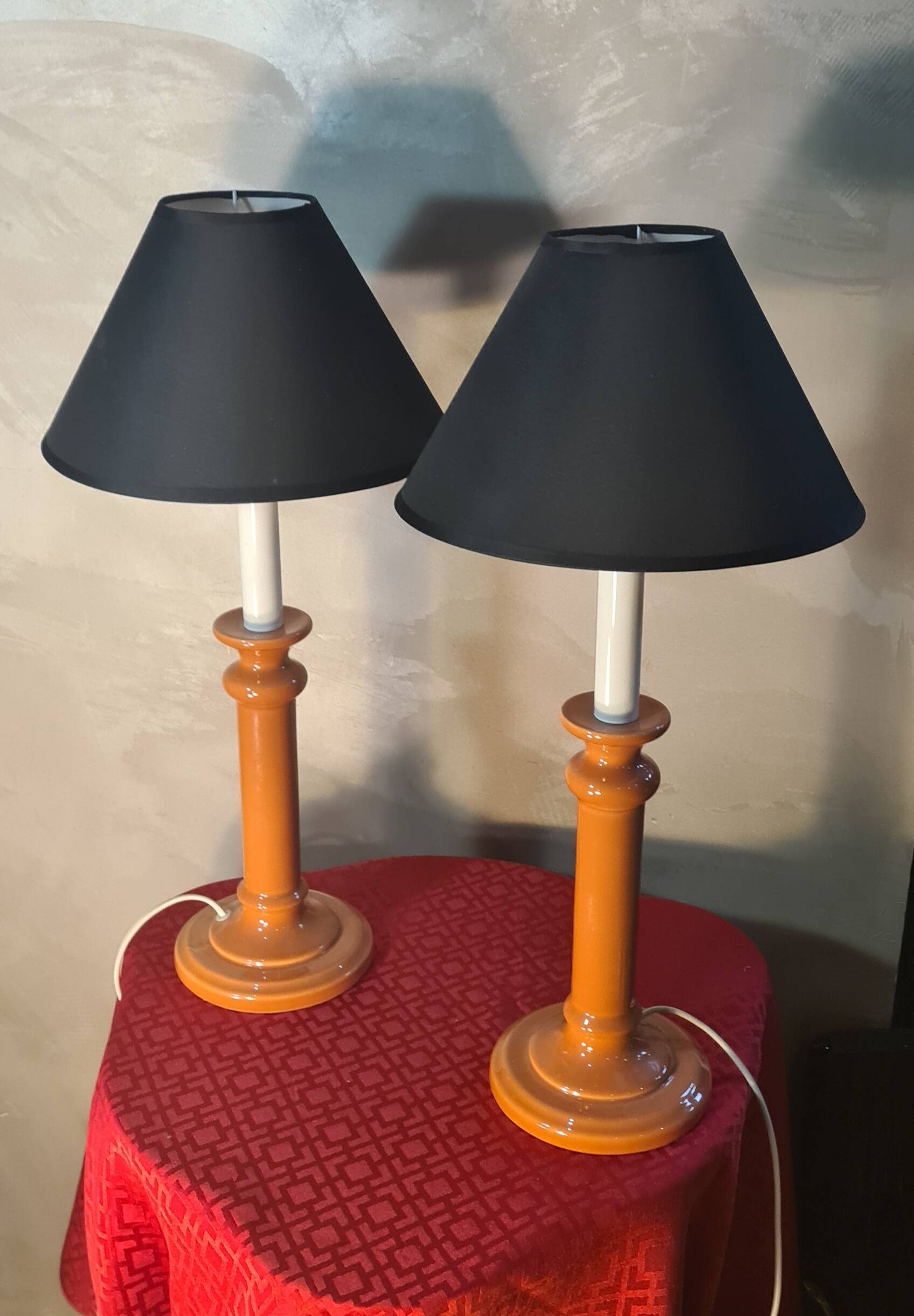 Pair of "Albret Rodez" lamps in dark salmon ceramic 53x25 vintage
