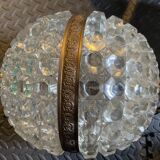 Paire de suspension ancienne globe en verre structure et laiton dore