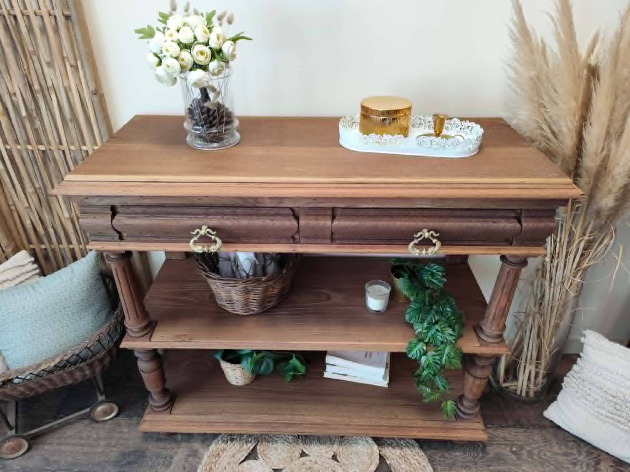 Console desserte meuble d'appoint en chêne massif