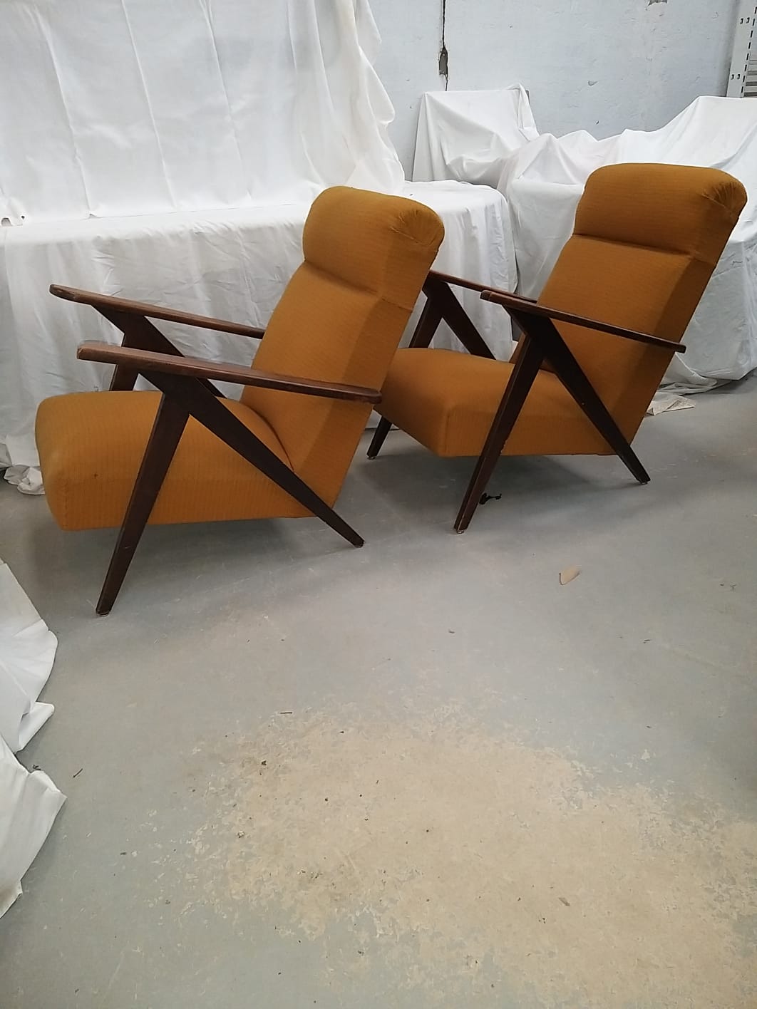 Pair of Scandinavian armchair compass feet 50s
