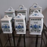 6 spice pots in art nouveau faience