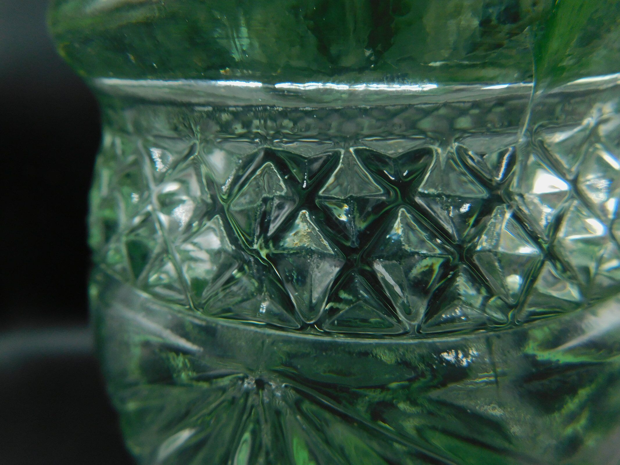Green pressed-moulded crystal vase