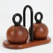 "Ball Boy" teak pepper mill & salt mill set by Richard Nissen / Carsten Jørgensen for Bodum / Danish modern design / postmodernism / 1980s