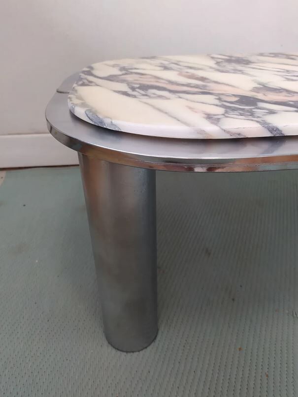 Vintage rectangular coffee table italy 1970 in marble and chrome