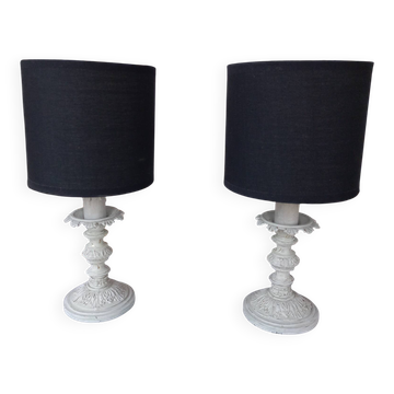 Paire de lampes de chevet patinées