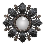 Convex mirror leaves and black flowers golden reflection 20 cm