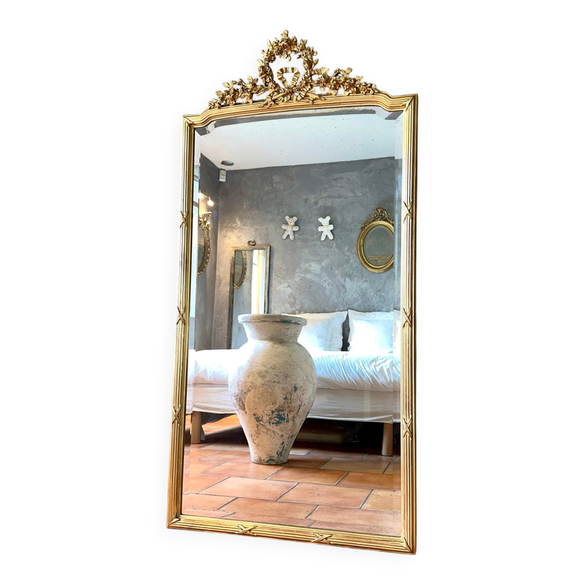 Miroir ancien à fronton doré Louis XVI