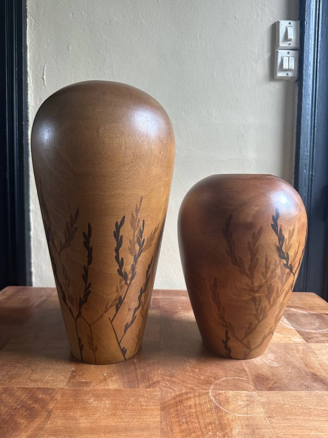 Pair of wooden vases