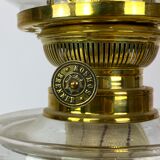 Kerosene lamp of brass with white opaline glass shade and yellow glass stem, 1860