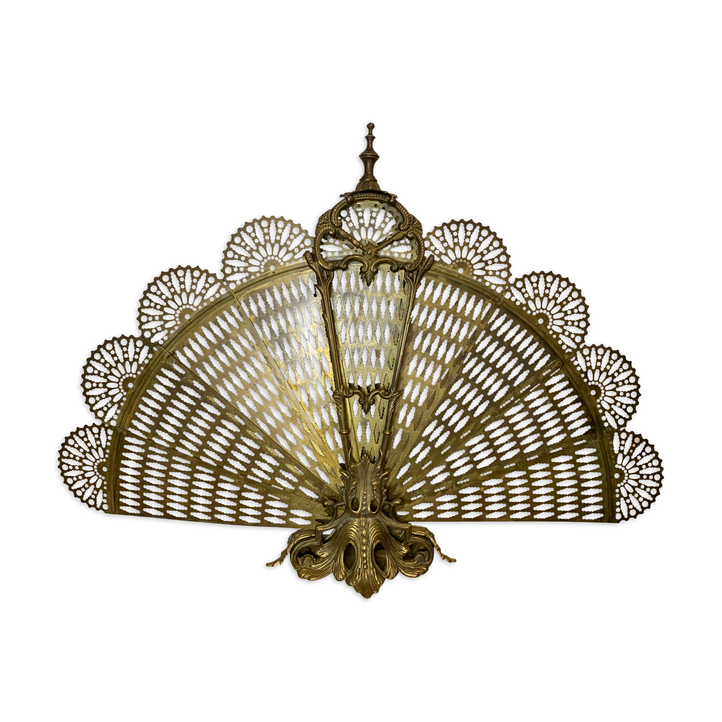 Pare-feu éventail pliable "paon" - bronze laiton fin du xixe siècle