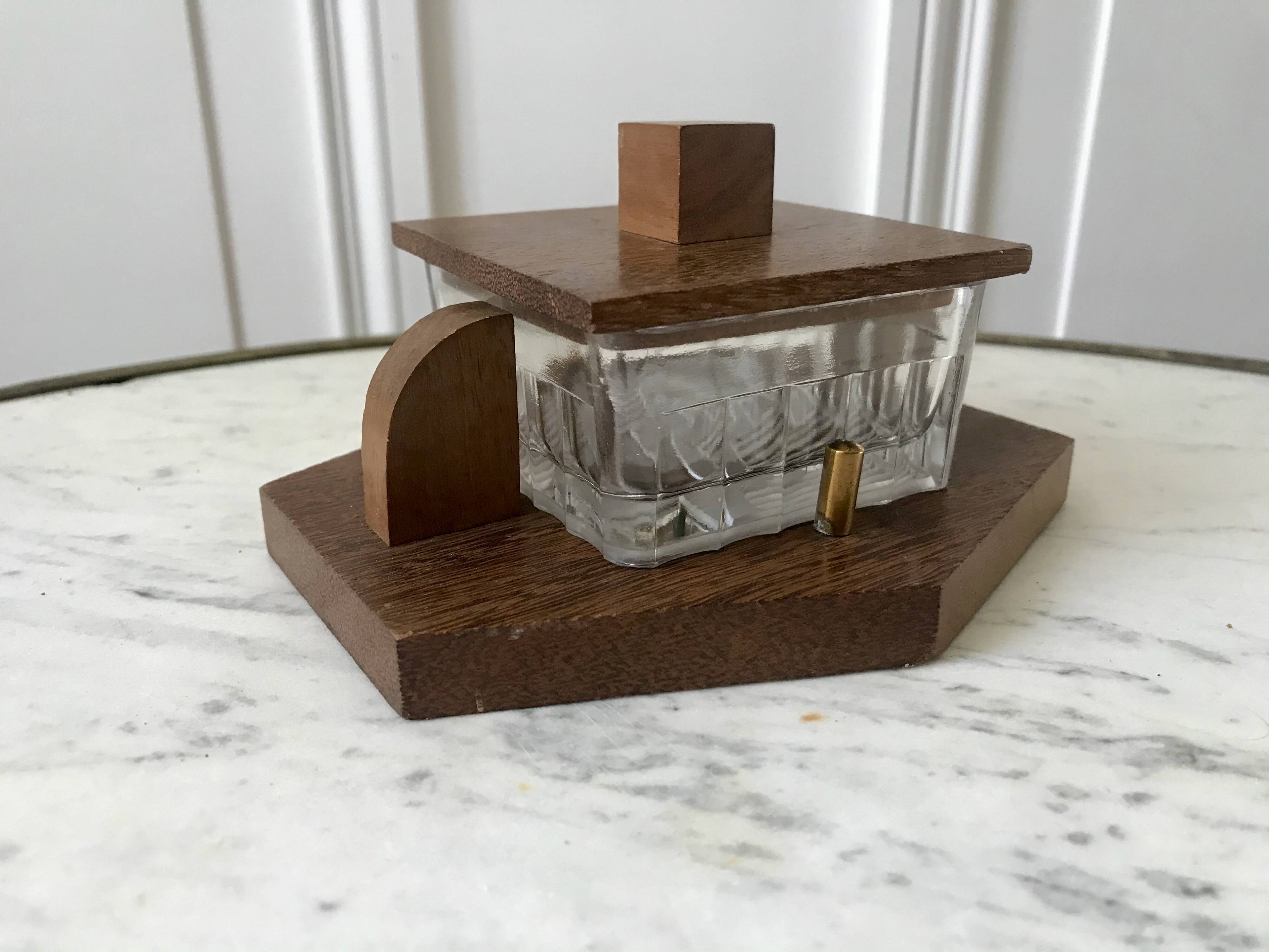 small art deco box in wood and molded glass from the 1930s