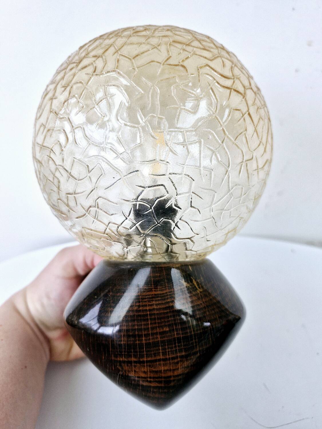 2 Art Deco ball wall lights Wood Cut glass Functional