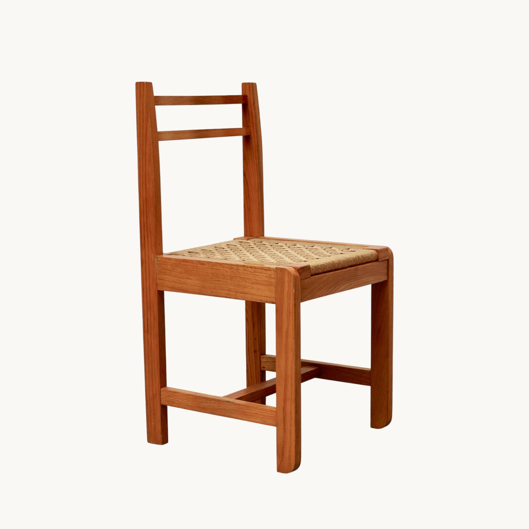 6 light wood chairs with rush seats, Italy, 1960s
