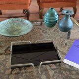 Hollywood regency black glass tray, France 1970s