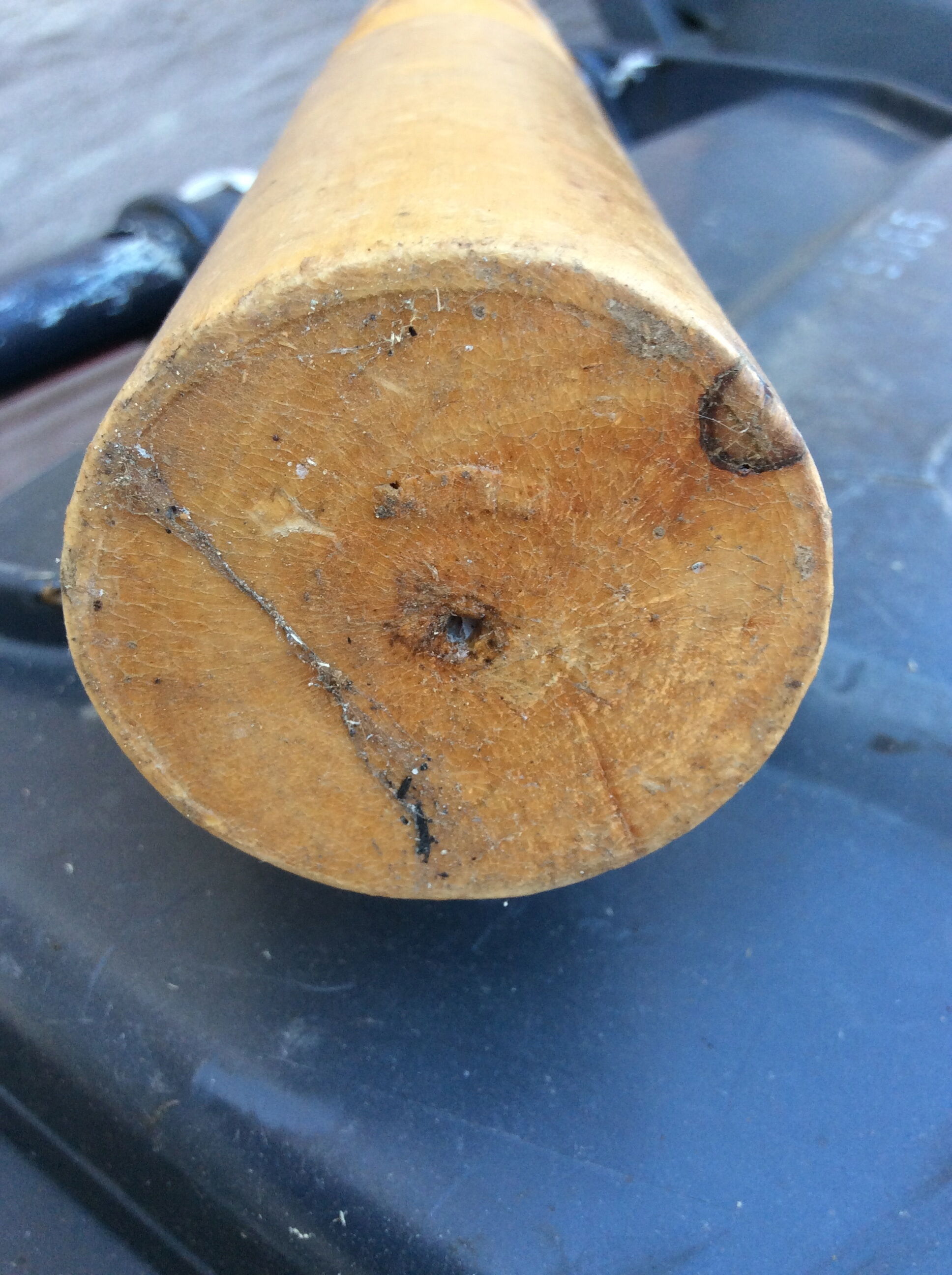 Wooden bowling and 2 vintage balls