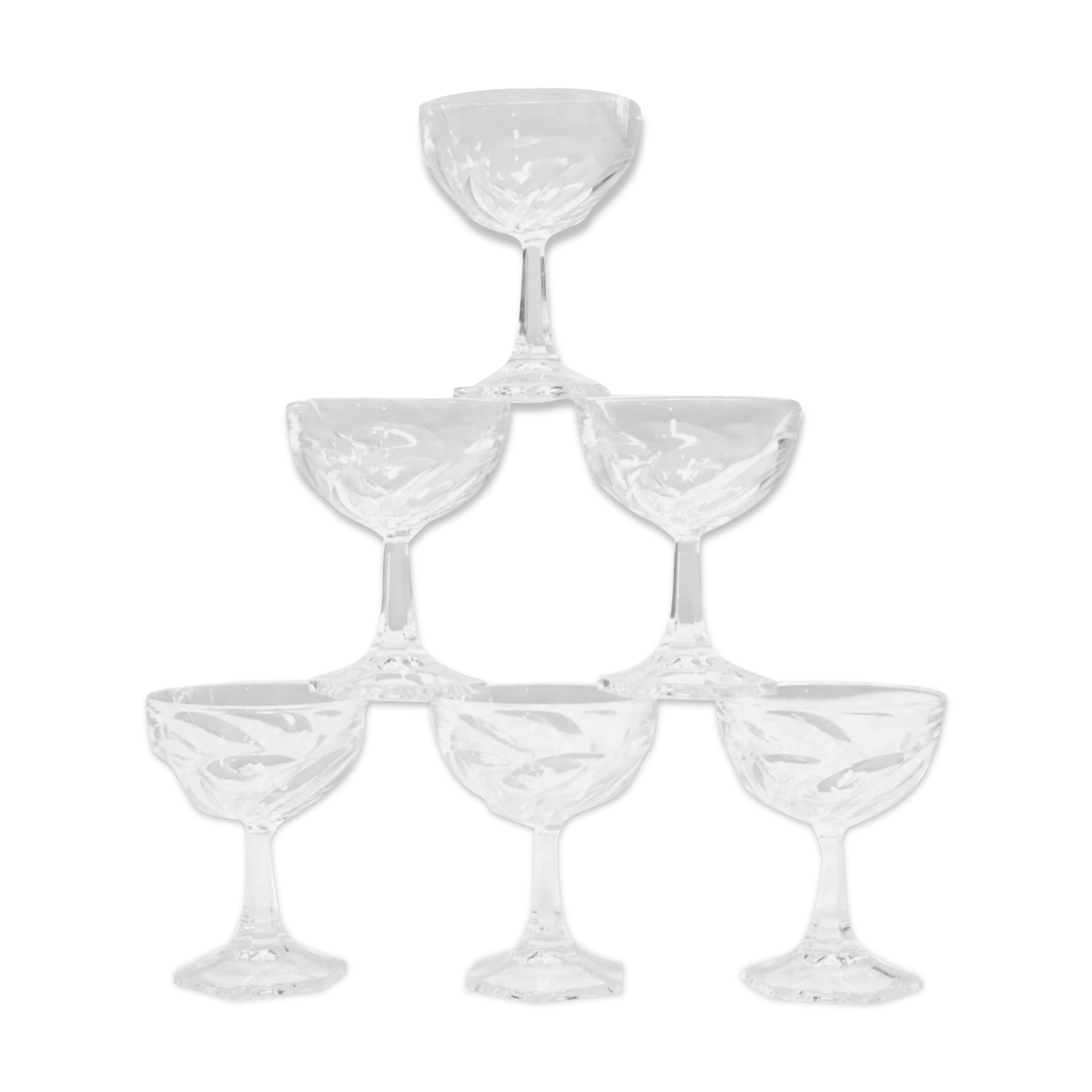 Series of 6 vintage crystal champagne glasses