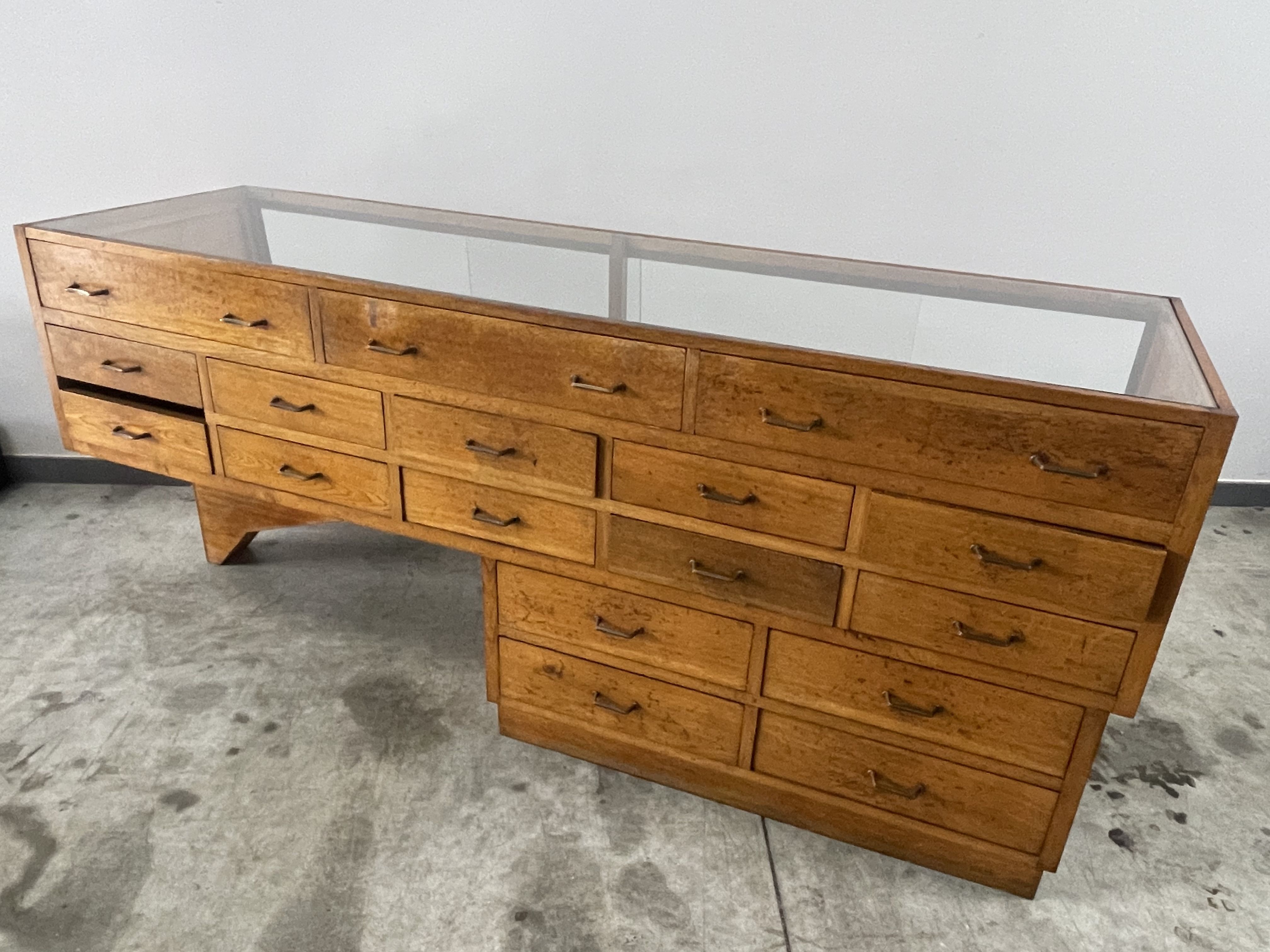 2 Showcases furniture of loom with drawers oak wood jewelry Art Deco 1930' compass feet