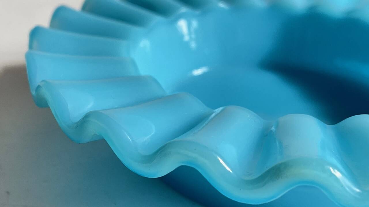 CENDRIER Vide-Poche Verre OPALIN Bleu VINTAGE