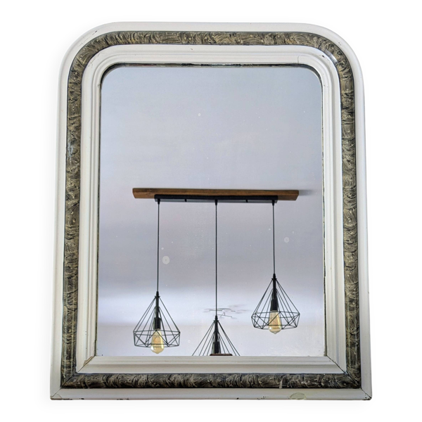 Miroir style Louis-Philippe 64 x 52 cm – Cadre mouluré blanc et marbre
