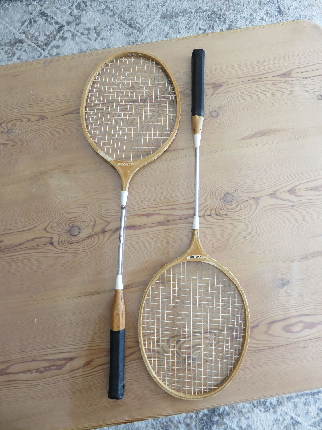 Pair of old badminton rackets