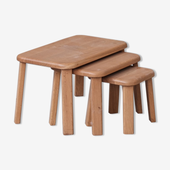 Set of three mid-century oak nesting tables
