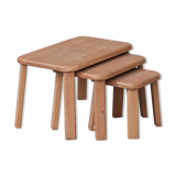 Set of three mid-century oak nesting tables